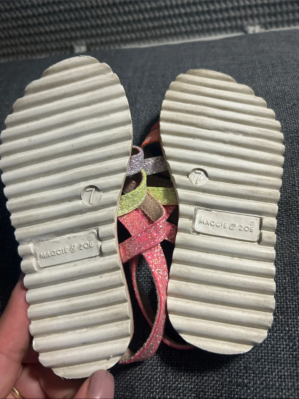 Maggie & Zoe Glitter Multi-Striped Pink Green Purple Orange Sandals